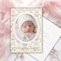 Faire-part de naissance floral damassé rose bleu j