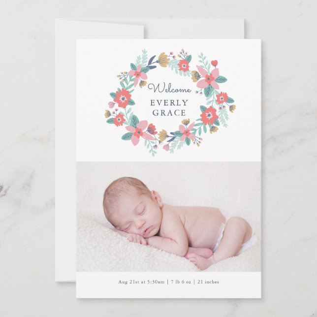 Faire-part de naissance Floral du jardin (Devant)