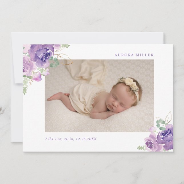 Faire-part de naissance floral or Lilac (Devant)