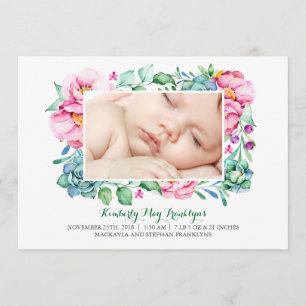 Faire-part de naissance floral rose de bouquet de