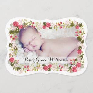 Faire-part de naissance floral rose doux de bébé