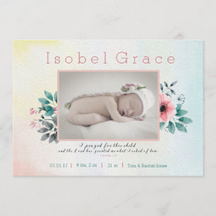 Faire-part de naissance florale avec verse bibliqu