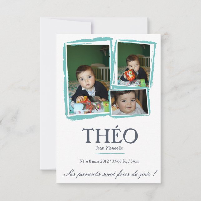 Faire-part de naissance Garçon - Fusain (Devant)