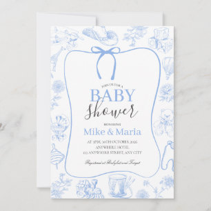Faire-part de naissance garçon Toile De Jouy Bleue