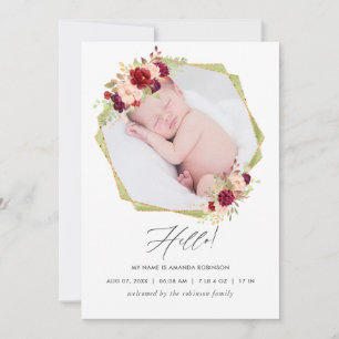 Faire-part de naissance géométrique bordeaux et bl