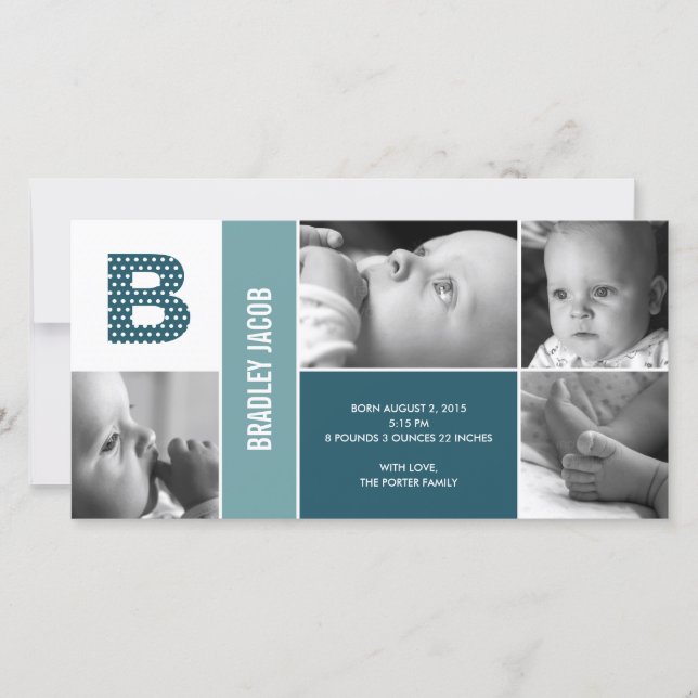 Faire-part de naissance initiale pois pour bébé (Devant)