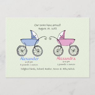 Faire-part de naissance jumeau de bébé de chariots