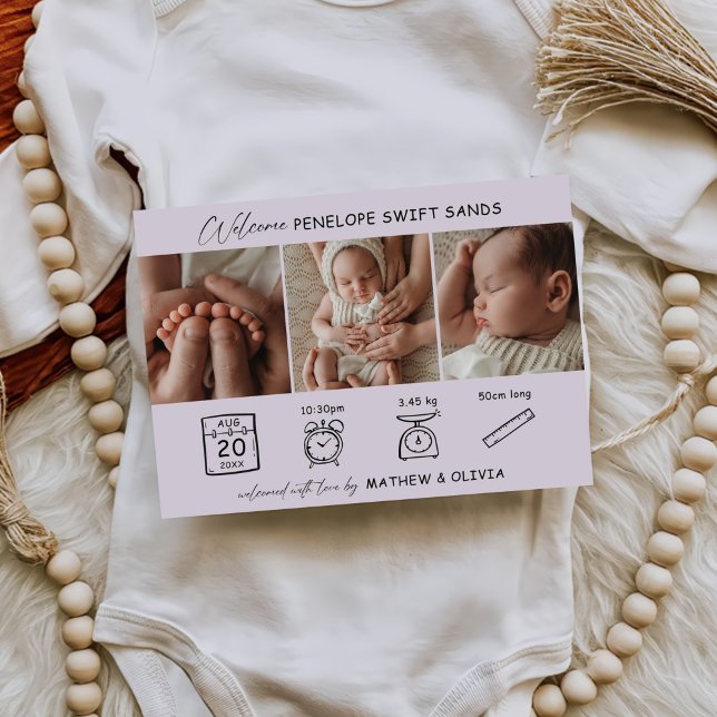 Faire-part de naissance moderne 3 Photos Carte Col (Créateur téléchargé)