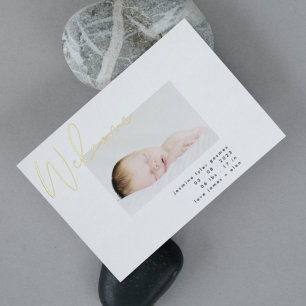 Faire-part de naissance moderne blanc noir bienven