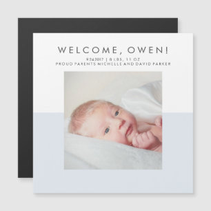 Faire-part de naissance moderne bleu et blanc   Ph