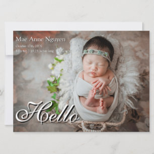 Faire-part de naissance moderne Photo de bébé Noir