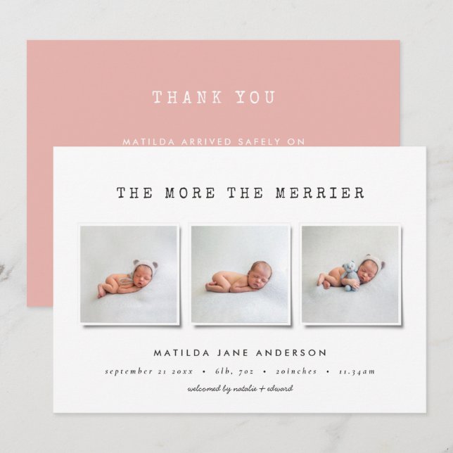 Faire-part de naissance multi-photo simple (Devant / Derrière)