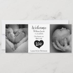 Faire-part de naissance noir et blanc moderne de