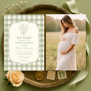 Faire-Part de Naissance Oh Baby Gingham Vert Sauge
