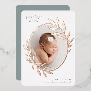 Faire-part de naissance Oval Laurel Feuille d'or