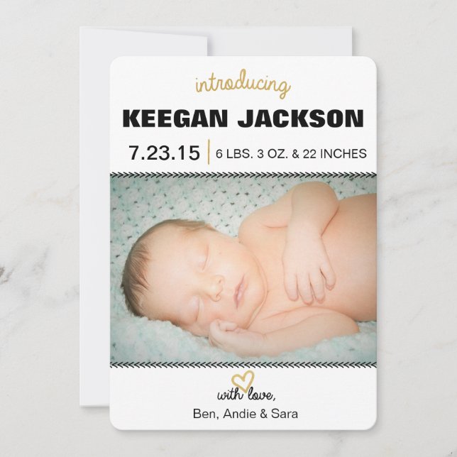 Faire-part de naissance parties scintillant Gold (Devant)