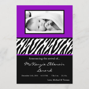 faire-part de naissance PHOTO 5x7 noir violet