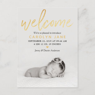 Faire-part de naissance photo avec feuille d'or "B