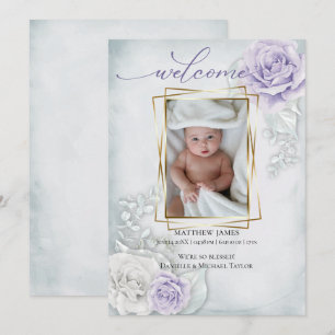 Faire-part de naissance photo bébé Blue Lilac Flor