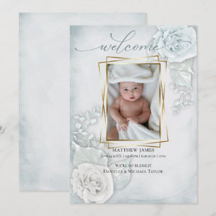 Faire-part de naissance photo bébé Floral bleu
