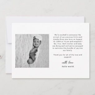 Faire-part de naissance photo bébé Merci Cœur Scri