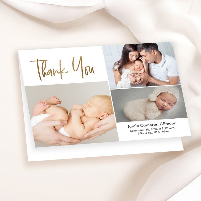 Faire-part de naissance photo bébé personnalisé si (Baby thank you photo collage birth announcement folded card.)