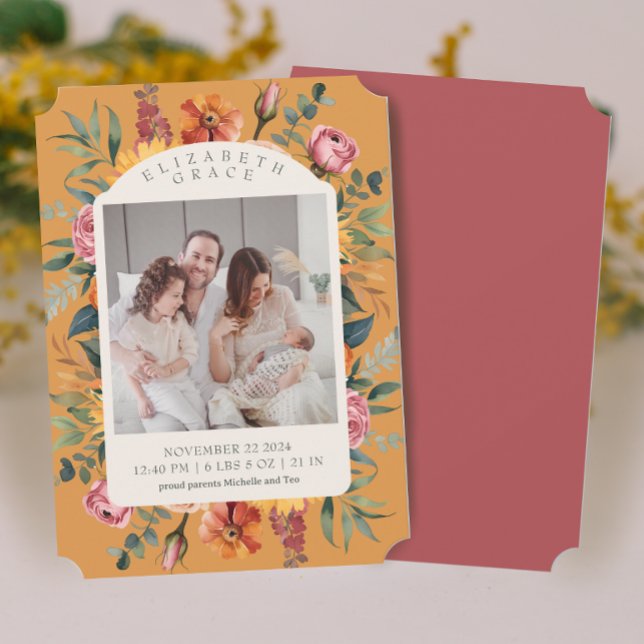 Faire-part de naissance photo Boho Fall Floral Arc (Créateur téléchargé)