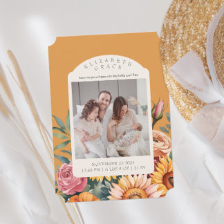 Faire-part de naissance photo Boho Fall Sunflower 