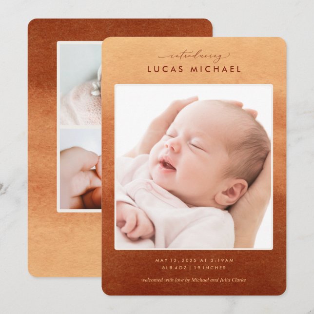 Faire-part de naissance photo Boho Terracotta Ombr (Devant / Derrière)