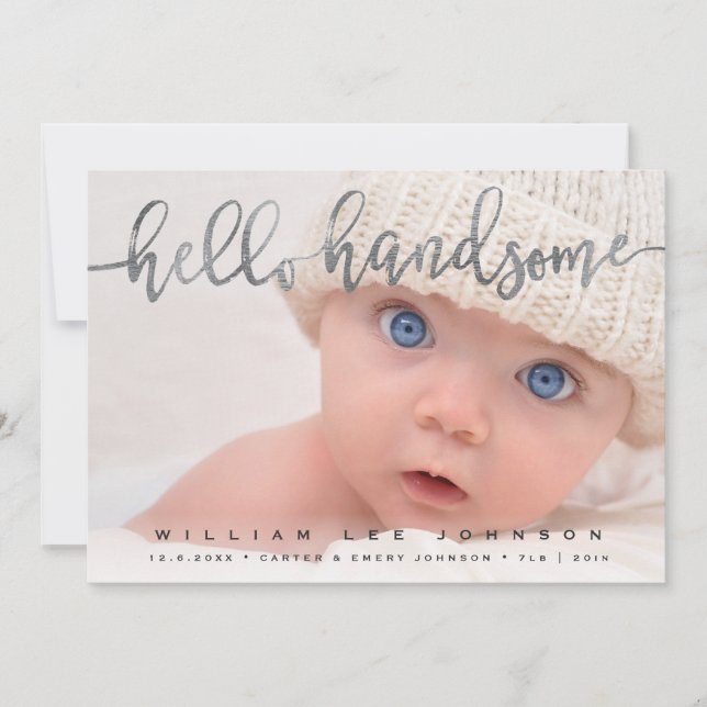 FAIRE-PART DE NAISSANCE PHOTO | Bonjour beau scrip (Devant)