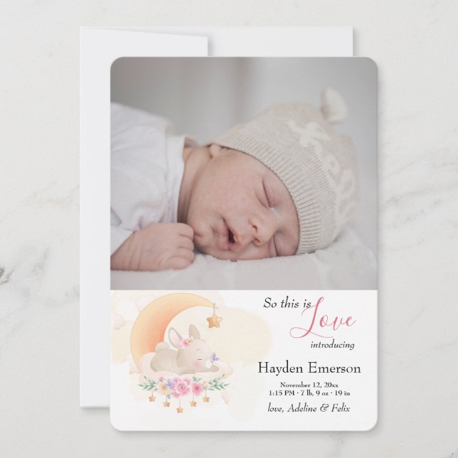 Faire-part de naissance photo Bunny couché (Devant)