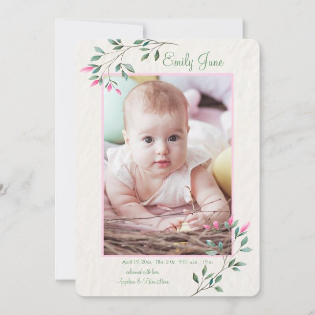 Faire-part de naissance photo Dainty Flowers (Devant)