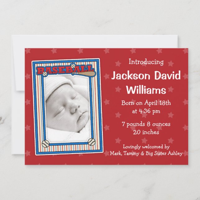 Faire-part de naissance photo de baseball (Devant)