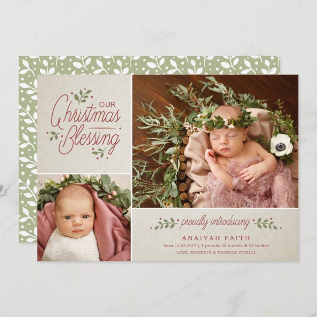 Faire-part de naissance photo de Noël | Tan (Devant / Derrière)