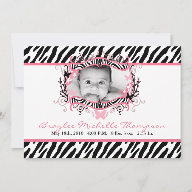 faire-part de naissance photo d'impression Zèbre P (Devant)