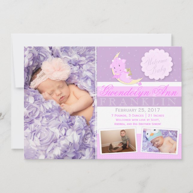 Faire-part de naissance photo Dragon (Devant)