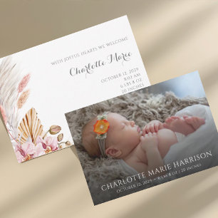 Faire-part de naissance photo élégant Boho Herbe d