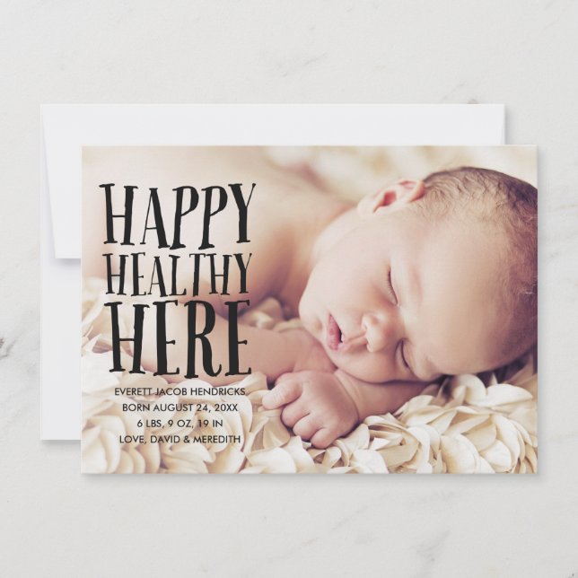 Faire-part de naissance photo en lettres noires (Devant)