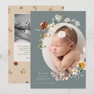 Faire-part de naissance photo Fleur sauvage bleu a