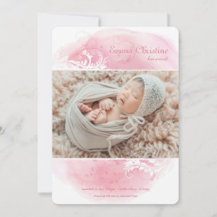 Faire-part de naissance photo florale Grunge