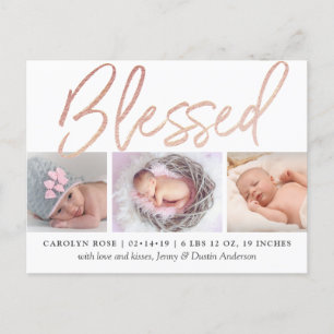 faire-part de naissance photo Gold Foil Rose "béni