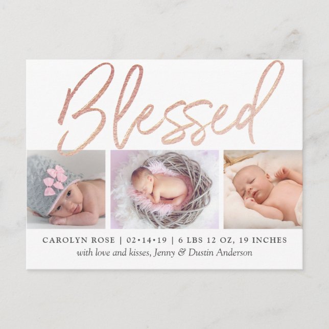 faire-part de naissance photo Gold Foil Rose "béni (Devant)