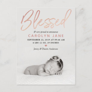 faire-part de naissance photo Gold Foil Rose "béni