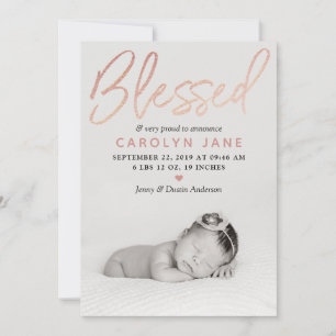 faire-part de naissance photo Gold Foil Rose "béni