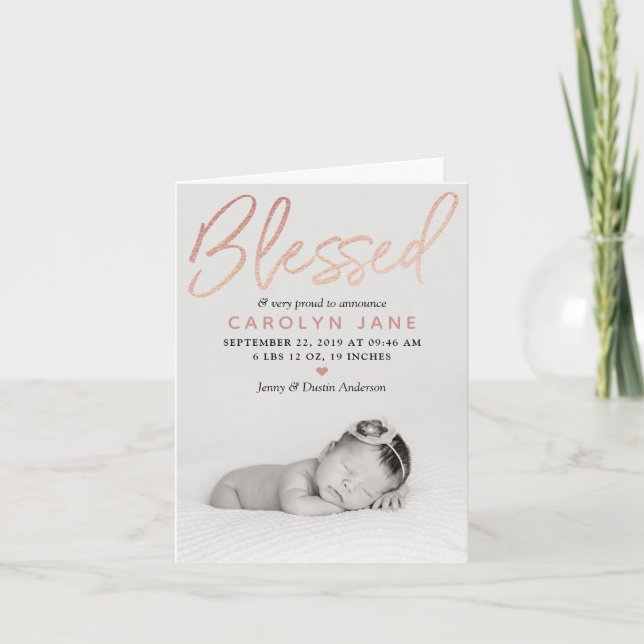 faire-part de naissance photo Gold Foil Rose "béni (Devant)