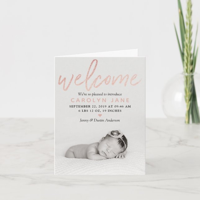 faire-part de naissance photo Gold Foil Rose "Bien (Devant)