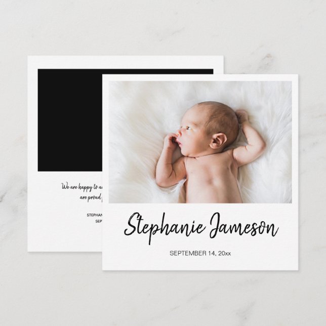 Faire-part de naissance photo instantané 2 (Devant / Derrière)