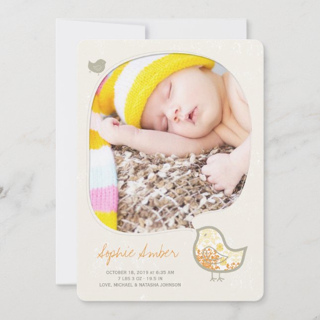 Faire-part de naissance photo Jaune Whimsical Chic (Devant)