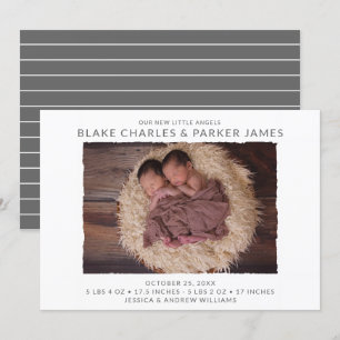 Faire-part de naissance photo jumeaux moderne
