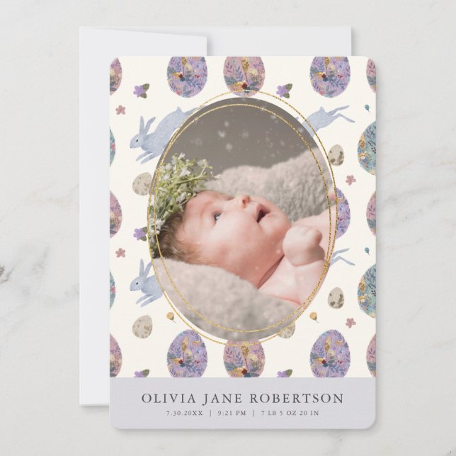 Faire-part de naissance photo lapin et fille d'oeu (Devant)